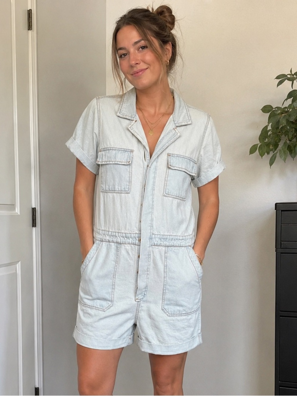 Signature8 Light Washed Denim Jumper with Adjustable Straps